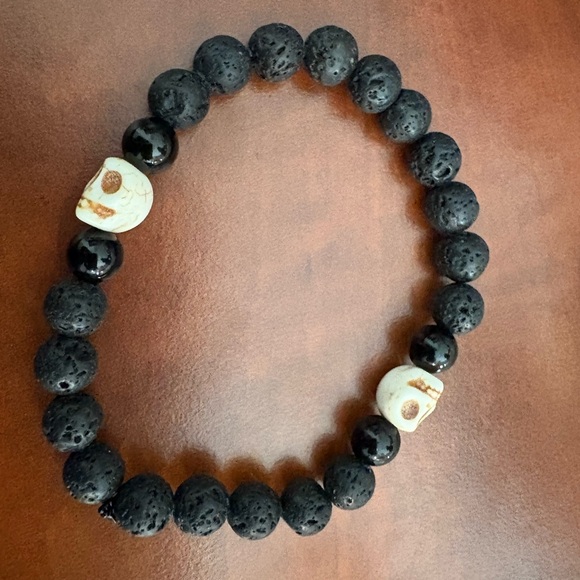 Other - Black lava Beaded Bracelet with Skull Accents